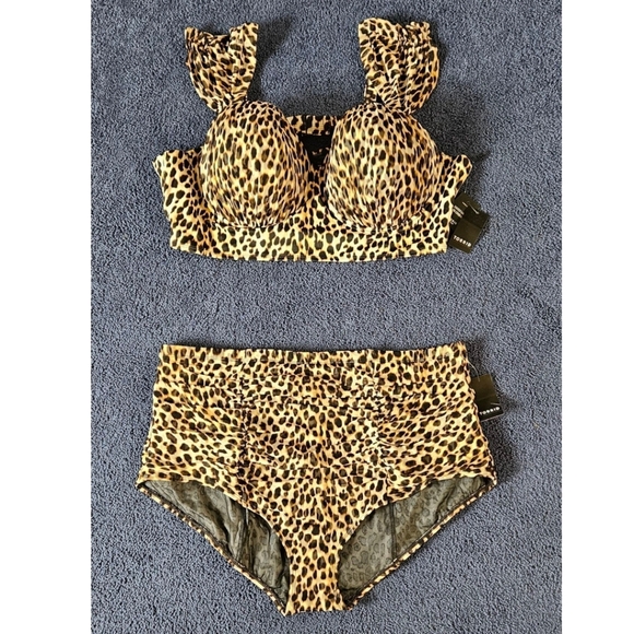 TORRID Retro Chic Cheetah Print Underwire Swim Top & High Rise Ruched Breifs 3X - Picture 2 of 16